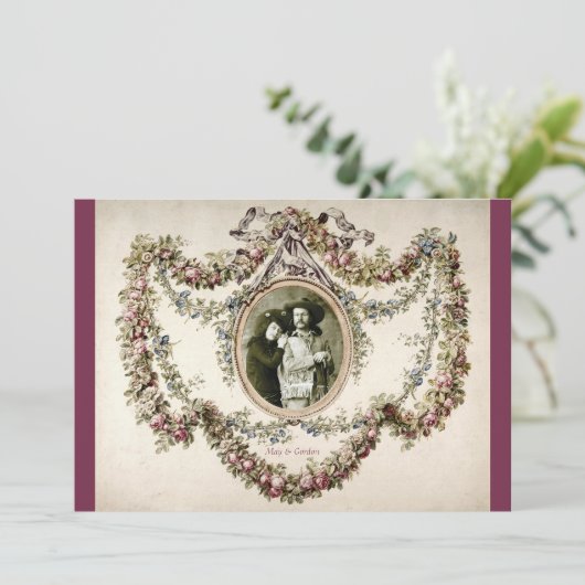  Victoriaans Bloemen Lijst Huwelijksuitnodiging Kaart (Staand voorkant)