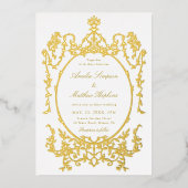 Victoriaans Bloemen Lijst Trouwgoud Folie Uitnodiging (Voorkant)