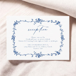 Victoriaans Bloemen Navy Blue Receptie Wedding Informatiekaartje