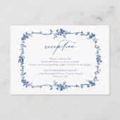 Victoriaans Bloemen Navy Blue Receptie Wedding Informatiekaartje (Voorkant)