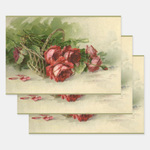  Victoriaans bloemen, rode rozen Inpakpapier Vel