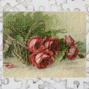  Victoriaans bloemen, rode rozen Legpuzzel