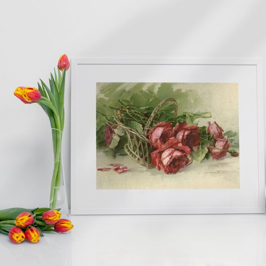 Victoriaans bloemen, rode rozen Poster