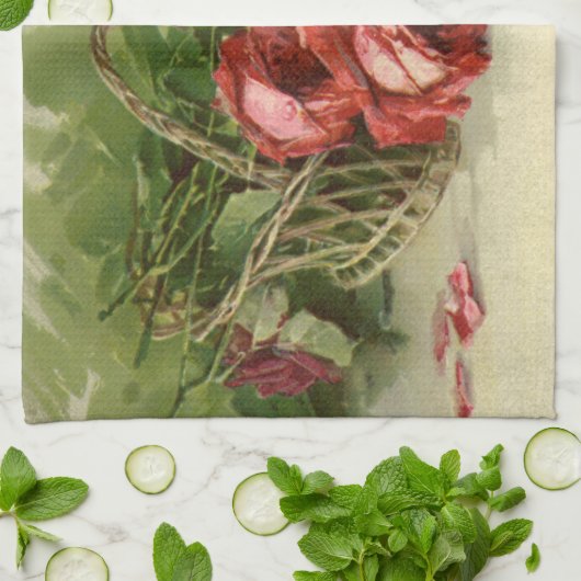  Victoriaans bloemen, rode rozen Theedoek (Gevouwen)