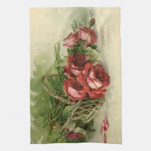  Victoriaans bloemen, rode rozen Theedoek (Verticaal)