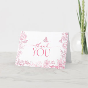 Victoriaans Bloemen Roze en Witte Vlinder Bedankkaart