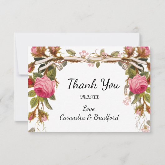 Victoriaans Bloemen Rozen Bruiloftsdank Bedankkaart (Achterkant)