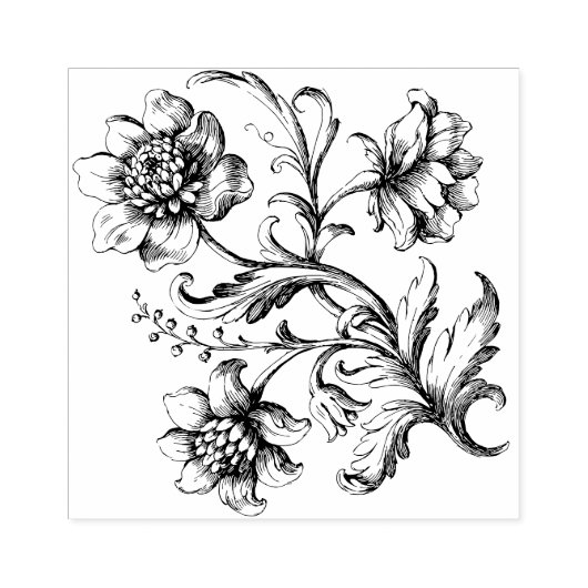 Victoriaans bloemen rubberstempel (Afrduk)