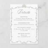 Victoriaans  Bloemen Sage Green Wedding Details Informatiekaartje (Voorkant)