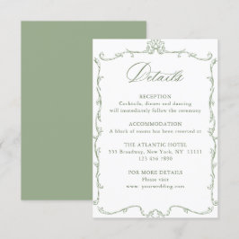 Victoriaans  Bloemen Sage Green Wedding Details Informatiekaartje