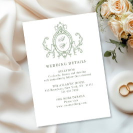 Victoriaans  Bloemen Sage Green Wedding Details Informatiekaartje