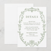 Victoriaans Bloemen Sage Green Wedding Details Informatiekaartje (Voorkant / Achterkant)