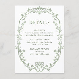 Victoriaans  Bloemen Sage Green Wedding Details Informatiekaartje