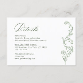 Victoriaans  Bloemen Sage Green Wedding Details Informatiekaartje