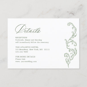 Victoriaans Bloemen Sage Green Wedding Details Informatiekaartje
