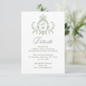 Victoriaans  Bloemen Sage Green Wedding Details Informatiekaartje (Staand voorkant)