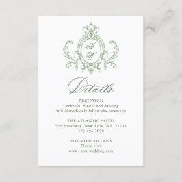 Victoriaans  Bloemen Sage Green Wedding Details Informatiekaartje