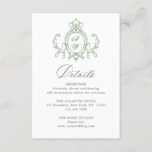 Victoriaans  Bloemen Sage Green Wedding Details Informatiekaartje
