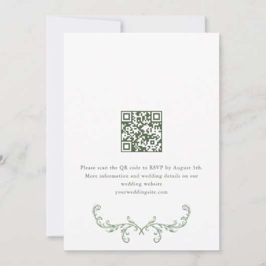 Victoriaans Bloemen Sage Green Wedding QR-code Kaart (Achterkant)