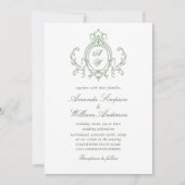Victoriaans  Bloemen Sage Green Wedding QR-code Kaart (Voorkant)