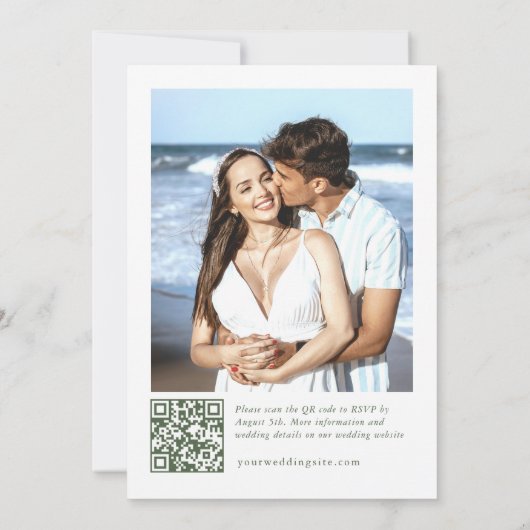 Victoriaans  Bloemen Sage Green Wedding QR-code Kaart (Achterkant)