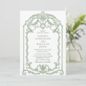 Victoriaans Bloemen Sage Green Wedding QR-code Kaart (Staand voorkant)