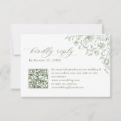 Victoriaans  Bloemen Sage Green Wedding QR-code RSVP Kaartje (Voorkant)