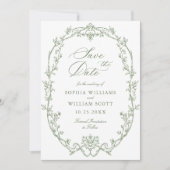 Victoriaans Bloemen Sage Green Wedding QR-code Save The Date (Voorkant)