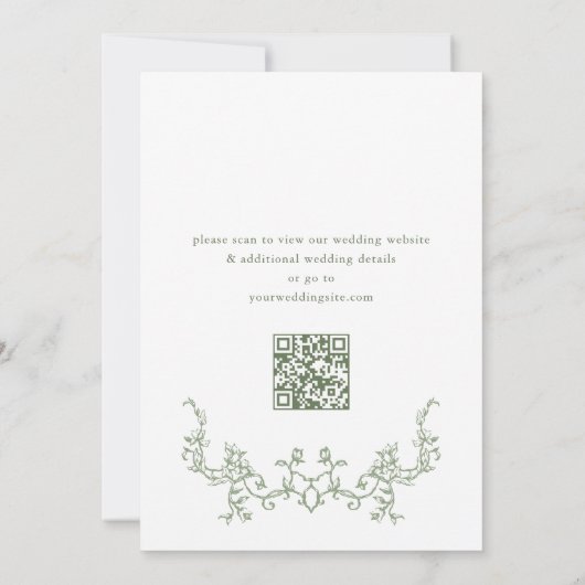 Victoriaans Bloemen Sage Green Wedding QR-code Save The Date (Achterkant)