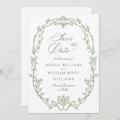 Victoriaans Bloemen Sage Green Wedding QR-code Save The Date (Voorkant / Achterkant)