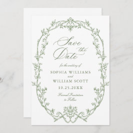 Victoriaans  Bloemen Sage Green Wedding QR-code Save The Date