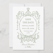 Victoriaans Bloemen Sage Green Wedding QR-code Save The Date (Voorkant)