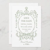 Victoriaans Bloemen Sage Green Wedding QR-code Save The Date (Voorkant / Achterkant)
