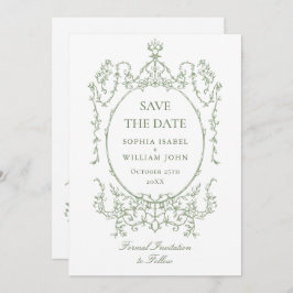 Victoriaans  Bloemen Sage Green Wedding QR-code Save The Date
