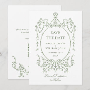 Victoriaans  Bloemen Sage Green Wedding QR-code Save The Date