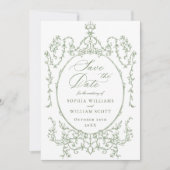 Victoriaans Bloemen Sage Green Wedding QR-code Save The Date (Voorkant)