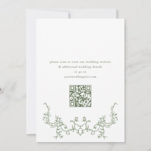 Victoriaans Bloemen Sage Green Wedding QR-code Save The Date (Achterkant)