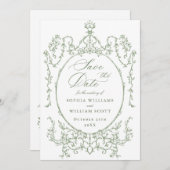 Victoriaans Bloemen Sage Green Wedding QR-code Save The Date (Voorkant / Achterkant)