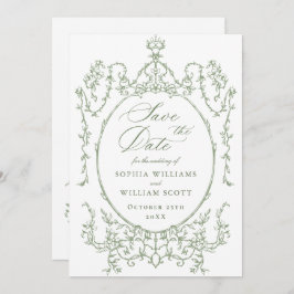 Victoriaans  Bloemen Sage Green Wedding QR-code Save The Date