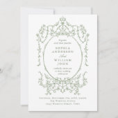 Victoriaans Bloemen Sage Groen QR code Trouwen Kaart (Voorkant)