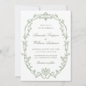 Victoriaans  Bloemen Sage Groen QR code Trouwen Kaart (Voorkant)