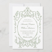 Victoriaans Bloemen Sage Groen QR code Trouwen Kaart (Voorkant)