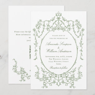 Victoriaans Bloemen Sage Groen QR code Trouwen Kaart