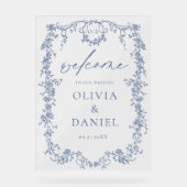 Victoriaans Bloemen Stoffig Blauw Franse bruiloft  Acryl Bord (Voorkant)