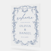 Victoriaans Bloemen Stoffig Blauw Franse bruiloft  Acryl Bord (Hoek)