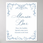 Victoriaans Bloemen Stoffig Blauw Mimosa Bar Teke Poster (Voorkant)