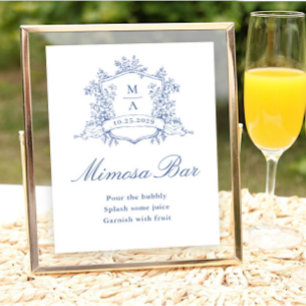 Victoriaans  Bloemen Stoffig Blauw Mimosa Bar Teke Poster