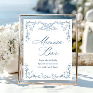 Victoriaans  Bloemen Stoffig Blauw Mimosa Bar Teke Poster