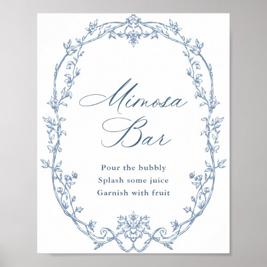 Victoriaans Bloemen Stoffig Blauw Mimosa Bar Teke Poster (Voorkant)