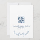 Victoriaans  Bloemen Stoffig Blauw QR code Trouwen Kaart (Achterkant)